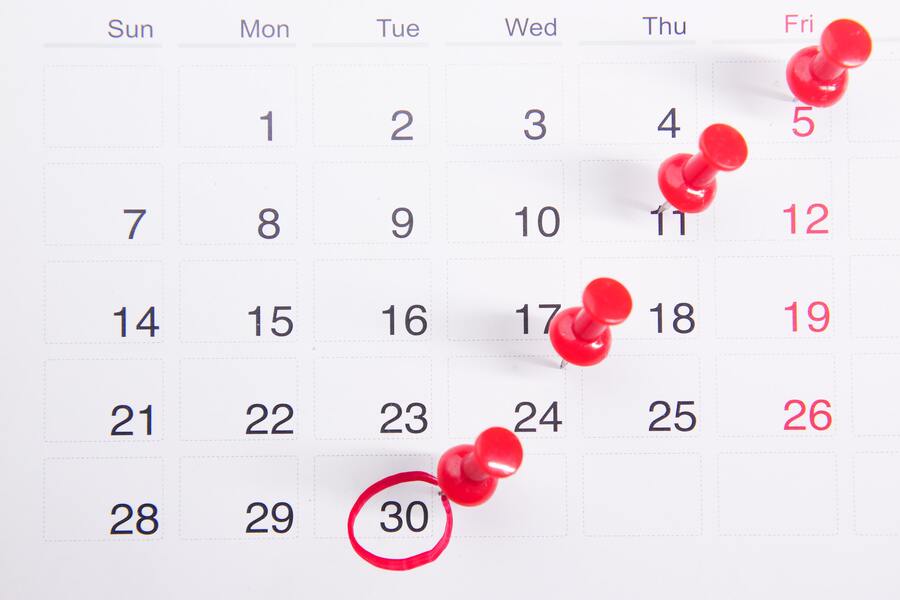Calendário com dias consecutivos